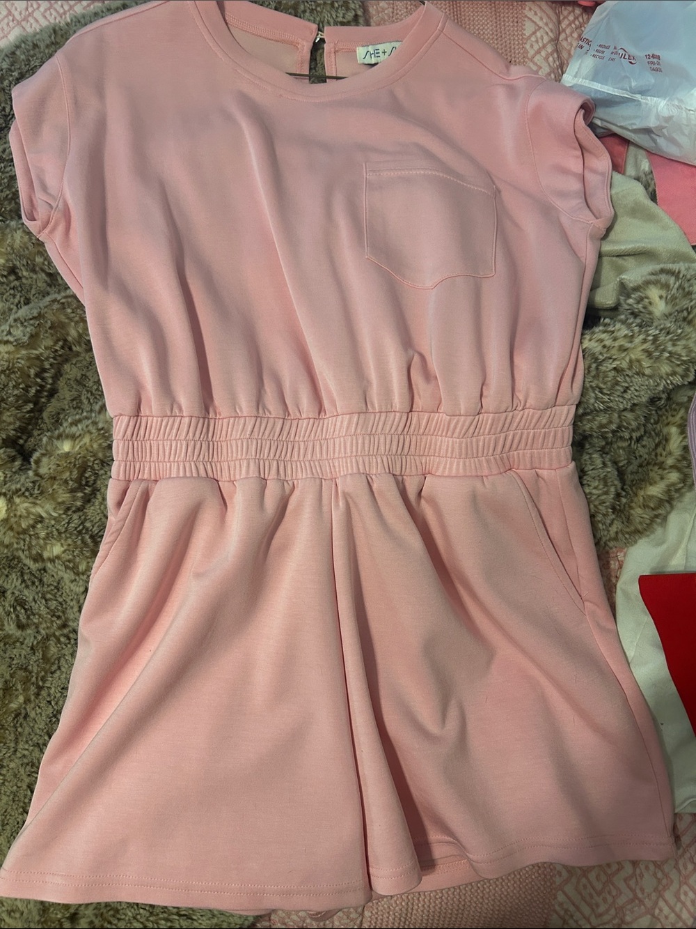 She + Sky Pink Short Sleeve Elastic Waist Romper